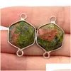 Charms Pietra Naturale Ciondolo Sfaccettato Esagono 13X22Mm Dimensione Doppio Foro Connettore Fascino Per Gioielli Che Fanno Collana Braccialetto Fai Da Te Dh7Dw