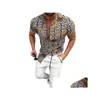 Chemises d￩contract￩es pour hommes Fashion Mens Vintage Chain Imprimement Plage Hawaiian Shirt Tropical Summer Collier de stand-up ￠ manches courtes Single Breaste DH0U7