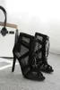 Sandaler Fashion Show Black Net Suede Fabric Cross Strap Sexig High Heel Woman Shoes Pumps Laceup Peep Toe 230220