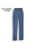 Kvinnors jeans charming trend kvinnor broderad chic 2023 mid-midjig ficka casual denim byxor rak tjejbyxor blå