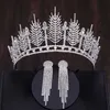 Tiaras Baroque Luxury Silver Color Crystal Bridal Tiaras Crown With Earrings Rhinestone Pageant Diadem Wedding Hair Accessories Bijoux Z0220