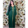 Ethnic Clothing Arabic Dresses For Women Fall 2023 Golden Ribbon Patchwork V Neck Long Sleeve Maxi Dress Muslim Turkish Satin