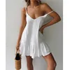 Casual klänningar sexiga mini spaghetti rem ruffles sommarklänning kvinnor 2023 bomullslinne vestidos femme off-shoulder sundress minimalism