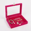 Jewelry Pouches TONVIC 20X15cm Pink Velvet Display Box Ring Bracelet Eearring Necklace Beads Storage Compartments Tray With Glass Lid