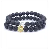 Bracelets de charme Tree of Life Charms 8mm Black Lava Stone Bracelet perlé Diffuseur d'huile essentielle Cordes à main pour femmes hommes Drop Deli Dhtcy