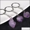 Nyckelringar Naturliga Amethyst Rough Stone Keychains Healing Crystal Mineral Prov Handv￤ska Keyring Pendant Accessorie Baby Drop Deliv Dhgae