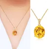 Pendant Necklaces Natural Citrine Jewelry Crystal Gold Color Chain Gemstone Necklace Wedding Bride For Women Lover Gift