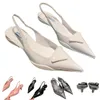Designer-Damen-Sandalen mit niedrigen Absätzen, berühmte Sommer-Slider mit richtigen weichen Rindslederschuhen, D Orsay Slipper-Zehen-Damenschuhe, Großhandelspreis, Boxgröße 35-41