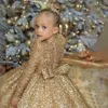 Girl's Dresses Sequin Kids Dress for Girls Wedding Golden Tulle Lace Girl Dress Elegant Princess Party Pageant Formal Gown For Baptism Come W0221