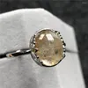 Clusterringen Echte natuurlijke goud Rutilated Quartz Ring Sieraden voor vrouw Lady Man Crystal 12x11mm kralen zilversteen verstelbaar