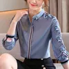 Bluzki damskie koszule h han Queen Office Lady Blusa Vintage Tops Proste eleganckie szyfonowe kobiety bluzki koreańskie eleganckie koszule z długim rękawem 230221