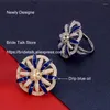 Cluster Rings Bride Talk Handmade Drip Glaze Cubic Zircon Ring Korean Plant Leaf Filial