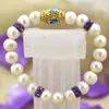 Strand Natural Freshwater Cultured 9-10mm Blanc Perle Nearround Perles Bracelet Pour Femmes Or-couleur Cloisonné Bijoux 7.5 pouces B3096