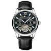 Montres-bracelets hommes militaire montre mécanique automatique squelette auto vent analogique affaires Sport bracelet en cuir véritable Tourbillon horloge