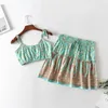 Spódnice cygańskie odzież plażowa Kobiety kwiatowy druk mini zestaw zielony 2023 Summer bandage spaghetti pasek przycięty