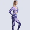 Conjuntos ativos de ioga Top Cross Hip Tie Tye Pants Fishitness Fitness Fitne Suit de duas peças Legging Set Sport Women Full Full