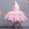 Sukienki dla dziewczynek różowe puszysty kwiat dziewczyny 2023 O-Neck warstwy dla dzieci sukienka na przyjęcie weselne luksusowy tiul a-lini