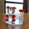 Decorative Objects Figurines Crystal Bear with Flower Crafts Paperweight Glass Animal Beautiful Ornament Handmade Small Miniature Home Table Decor 230221