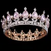 Tiaras luxuoso ouro retro cor rosa cristal redondo coroa de noiva clássico clássico shinestone diadema tiaras feminino acessórios para cabelos de casamento z0220