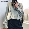 Women's Blouses Shirts BBTEEVER Chic Women Satin Shirts Long Sleeve Solid Turn Down Collar Elegant Office Ladies Workwear Blouses Female 230221