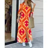 Casual Dresses Retro Abstract Face Print Shirt Dress Women Långärm Loose Chiffon Fashion Turn-Down Collar Pendut