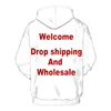 Erkek Hoodies Sweatshirts Fashion 3D Baskı DIY Özel Tasarım Erkekler Kadın Hip Hop Damla Toptancıları Tedarikçiler Giyim 6XL