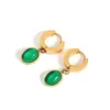 Boucles d'oreilles créoles AENSOA Vintage en acier inoxydable plaqué vert émeraude ovale géométrique pour les femmes de haute qualité 14K couleur or véritable