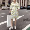 Party Dresses PERHAPS U Blue Yellow Polka Dot Print Turn Down Collar Shirt Dress Half Sleeve Pocket Sash Mini Summer D0705