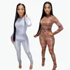 Women's Two Piece Pants Fashion Fall Clothes Sexy Set Print O-neck T-shirt Crop Top Sets Lounge Tracksuit Women Streetwear Wholesale