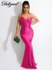 Casual Dresses Dulzura Lace Up Women Solid Satin Maxi Dress Backless BodyCon Sexy Streetwear Party Elegant Festival Evening Summer Outfit 230221