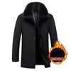 Herenjassen herfst winter dikker fleece warme mannelijke jas medium lange bont kraag mannen wollen trench jas plus maat 4xl jaqueta masculina