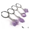 Nyckelringar Naturliga Amethyst Rough Stone Keychains Healing Crystal Mineral Prov Handv￤ska Keyring Pendant Accessorie Baby Drop Deliv Dhgae