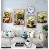 Foto Noordse minimalistische aquarelposter en schilderijen Vintage Flower Canvas schilderen schilderen van Europese pastorale woningdecoratie Wall Art Woo