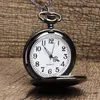 Pocket Watches Black Silver Smooth Polish Fullmetal Quartz Men Watch Necklace Vintage Chain Mens Womens Orologio Taschino