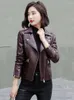 Women's Leather Women Jacket Spring Autumn Casual Fashion Suit Collar Slim Split Outerwear Motorbiker Style Short Coat