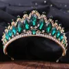 Tiaras diezi barock elegant grön kristall krona brud tiara kvinnor bröllop prinsessan drottning strass huvudstycke hår smycken tillbehör z0220