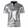 Herrpolos 2023 Summer Korean Style Personlighet Glossy Polo Shirts Men Casual Loose Colid Color Gold för storlek S-XXL