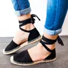 Sandali Scarpe da donna Tacco piatto Corda Espadrillas con lacci da donna Cinturino estivo e festivo Black Khaki 230221