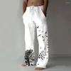 Pantalons pour hommes Pantalons de survêtement décontractés pour hommes Arbre Oiseau Imprimer Poche Cordon Pantalon en lin Hommes Jogger surdimensionné