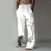 Men's Pants Mens Casual Sweatpants Tree Bird Print Pocket Drawstring Linen Trousers Men Oversized Jogger