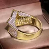 Cluster Rings Real 18k Yellow Gold Men's Ring Hip Hop Iced Out High Quality Micro Pave Diamond Finger Stars For Men Fine Jewelry