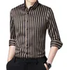 Mäns casual skjortor svart randig långärmad skjorta singel bröst med fyrkantig krage gulbrun camisas para hombre m5xl 230221