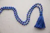 Hanger kettingen handknoopte lange ketting natuursteen lapis lazuli mala yoga tassel 36 inchependant