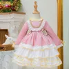 Sukienki dla dziewczynki ubrania dla dzieci sukienki lolita sukienka jesienna zima aksamitna księżniczka sukienka hiszpańska koronkowe sukienki warstwowe nastolatki v0224