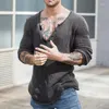 Camisetas masculinas de moda de moda sólida pulôver de malha em V Spring 2023 tops tops streetwear casual solto