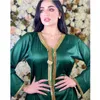 Ethnic Clothing Arabic Dresses For Women Fall 2023 Golden Ribbon Patchwork V Neck Long Sleeve Maxi Dress Muslim Turkish Satin