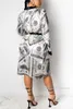 여성 몽유병 캐주얼 잠옷 패션 란제리 로브 새틴 미국 달러 프린트 레이스 업 중간 길이 나이트 가운