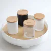 Titulares de vela 200ml de vidro fosco de vidro jarra de velas x￭cara de cont￪iner vazio Diy Aromaterapy Veller com tampa de madeira