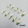 False nagels 24 -st set camouflagepatroon ontworpen spijker met gouden lijn groene matte pers op tip kist lang volwassen manicure decor