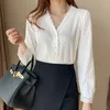 Blouses pour femmes SHINTIQUES 2023 BOUCHE BLANCHE BLAIS FEMME Femme à manches longues Cardigan Lace Shirt Femme Fall Mariffon Dames Tops Corée